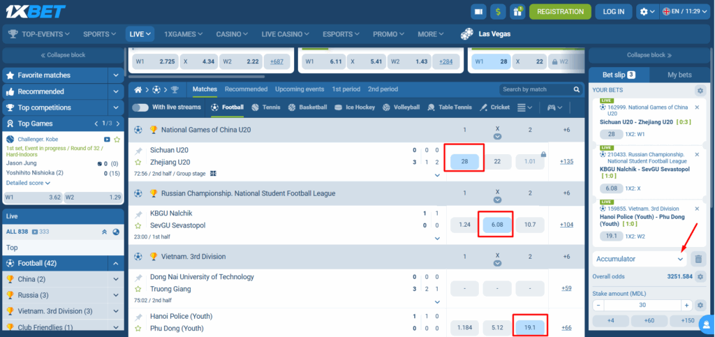 Anti-Accumulator in 1xBet