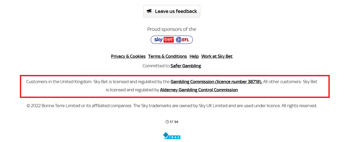 Sky Bet bookmaker license