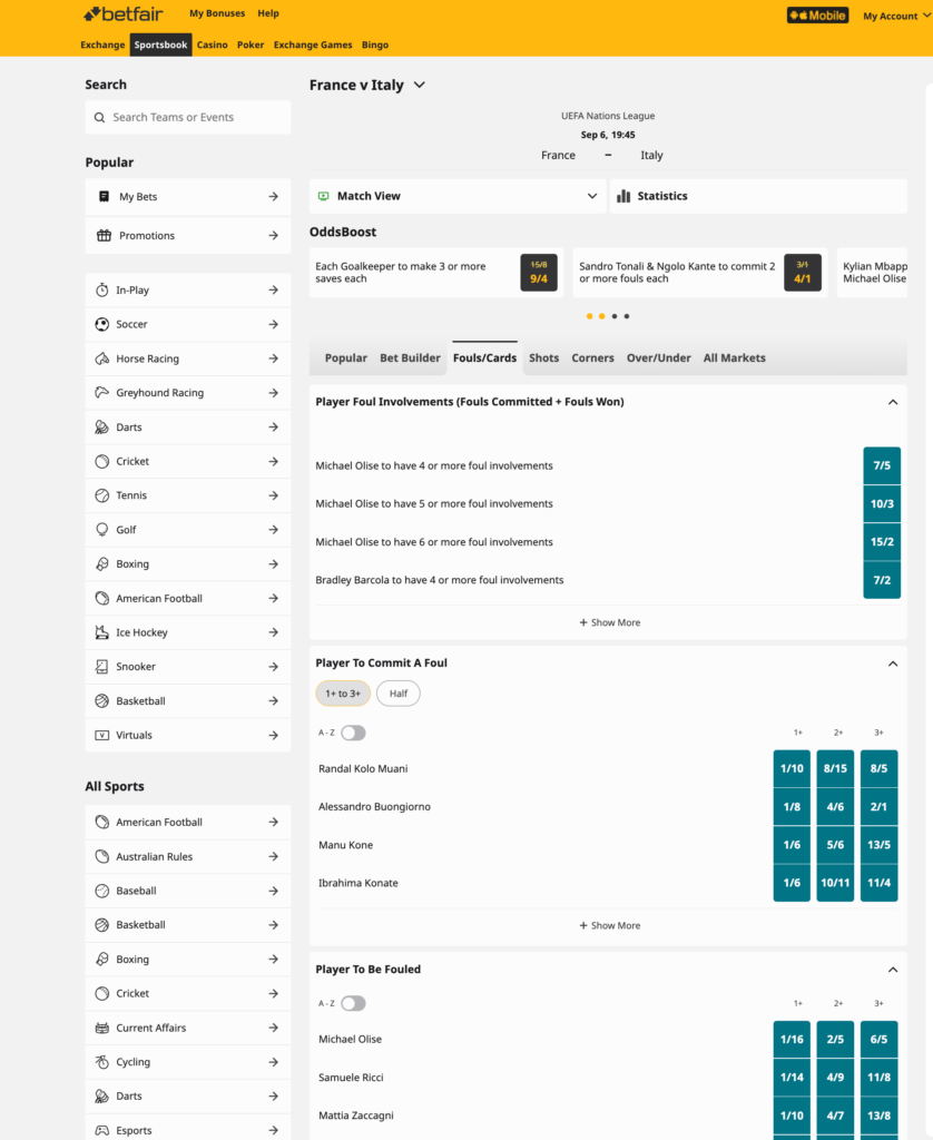 Fouls Betting in Football Fouls Betting in Football