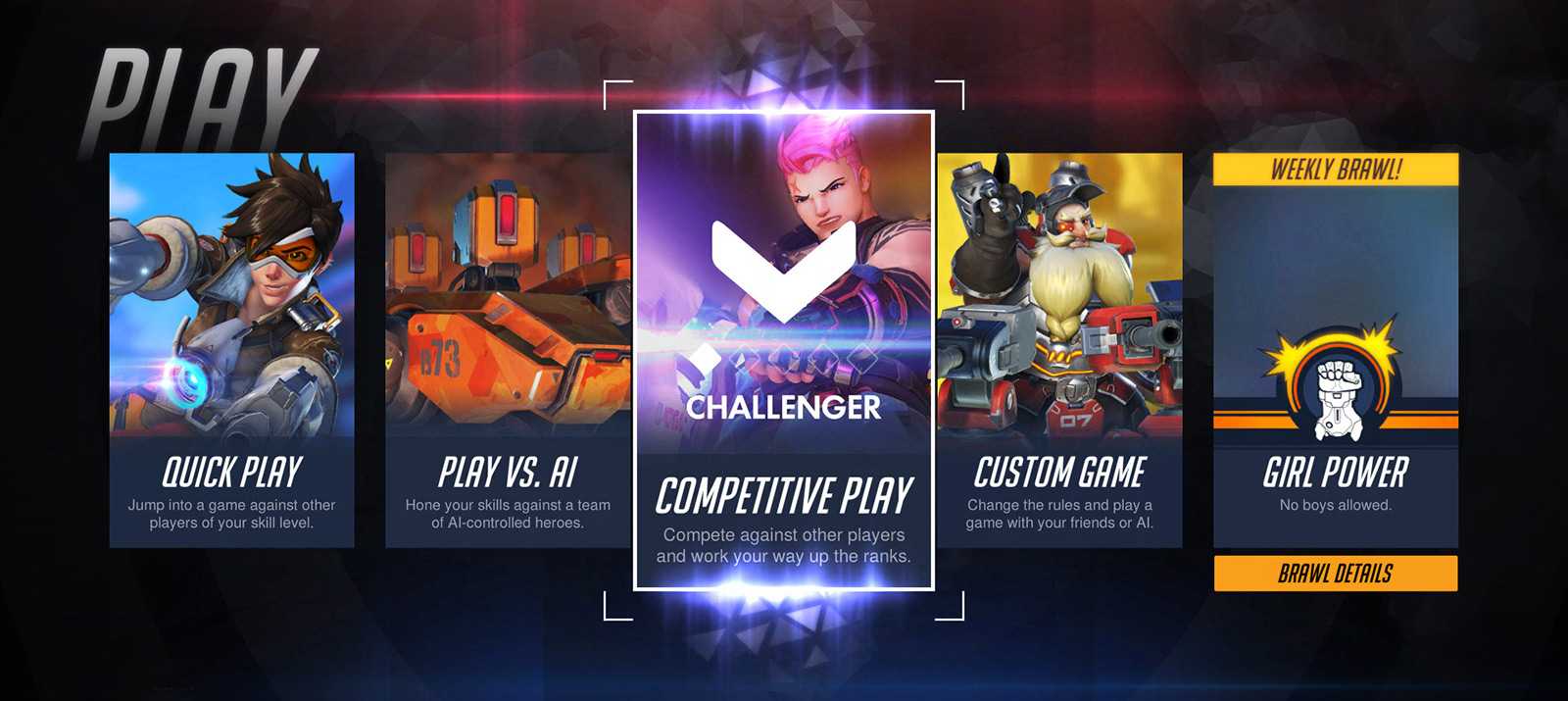 Game mode selection in Overwatch