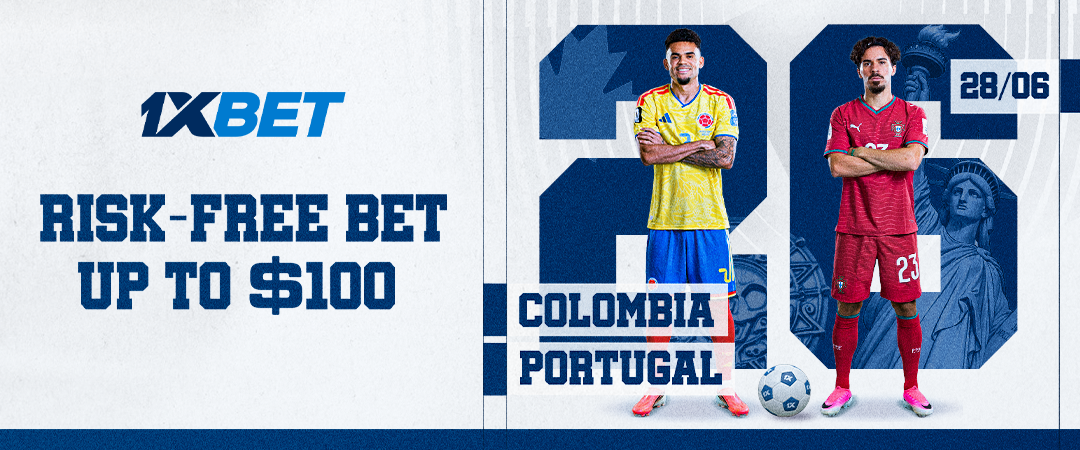 Risk-free bet from 1xBet on the Colombia vs Portugal match