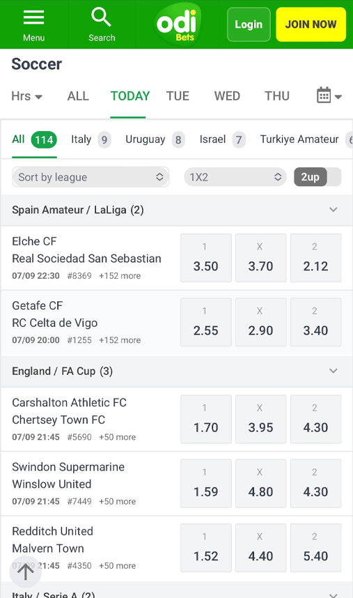 The pre‑match line in Odibets